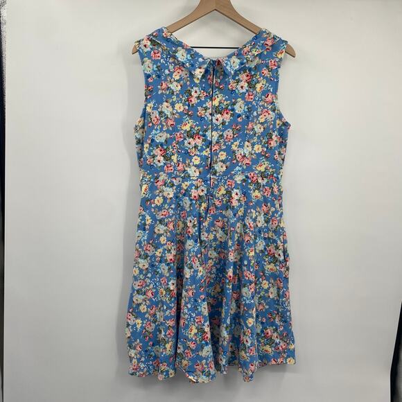 Lindy Bop Ophelia Dress Floral Print Vintage Inspired Retro Fit & Flare Blue 3XL - Picture 5 of 10